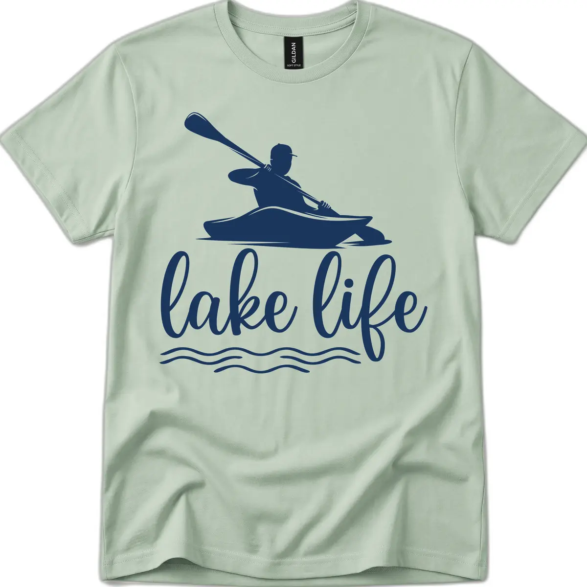 Kayaker Paddling on Lake Life T-Shirt in Sage