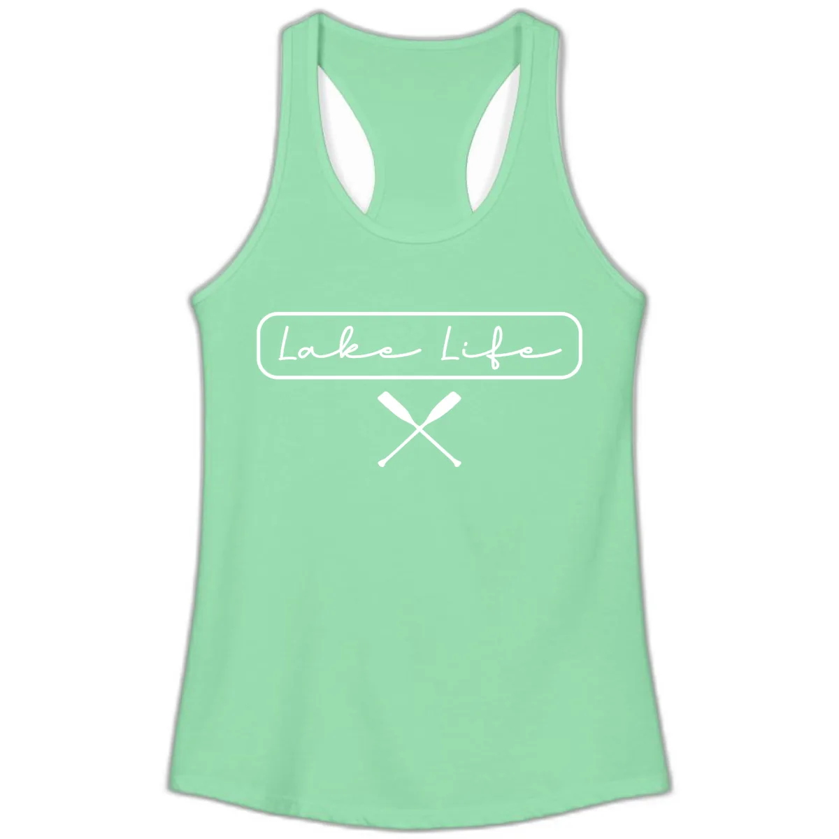 Lake Life Oar Design Ladies Tank in Solid Mint