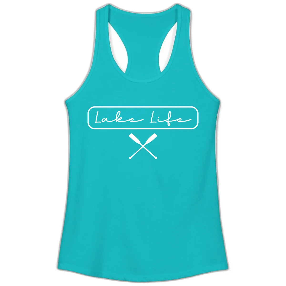 Lake Life Oar Design Ladies Tank in Tahiti Blue