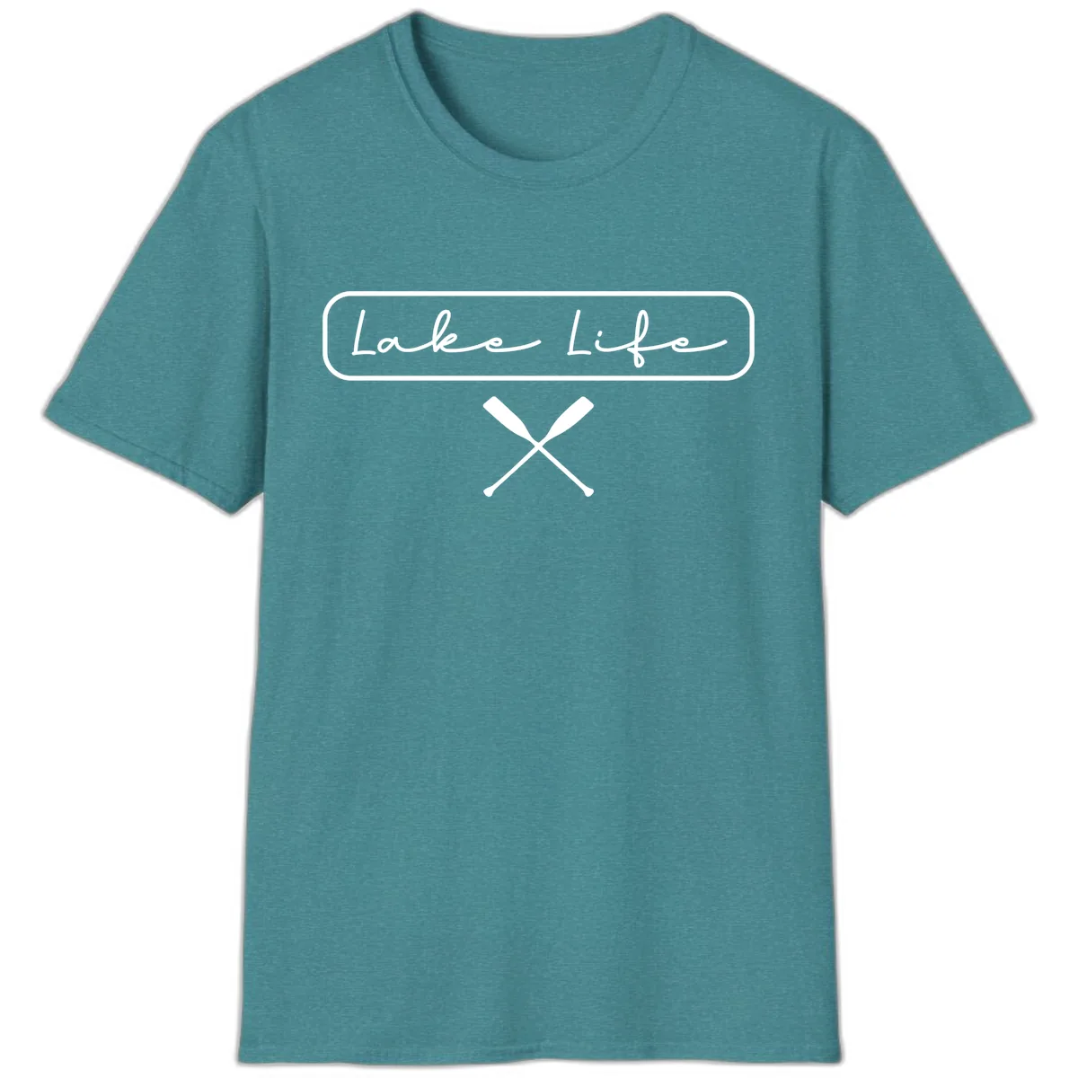Lake Life Oar Design T-Shirt in Heather Galapagos Blue