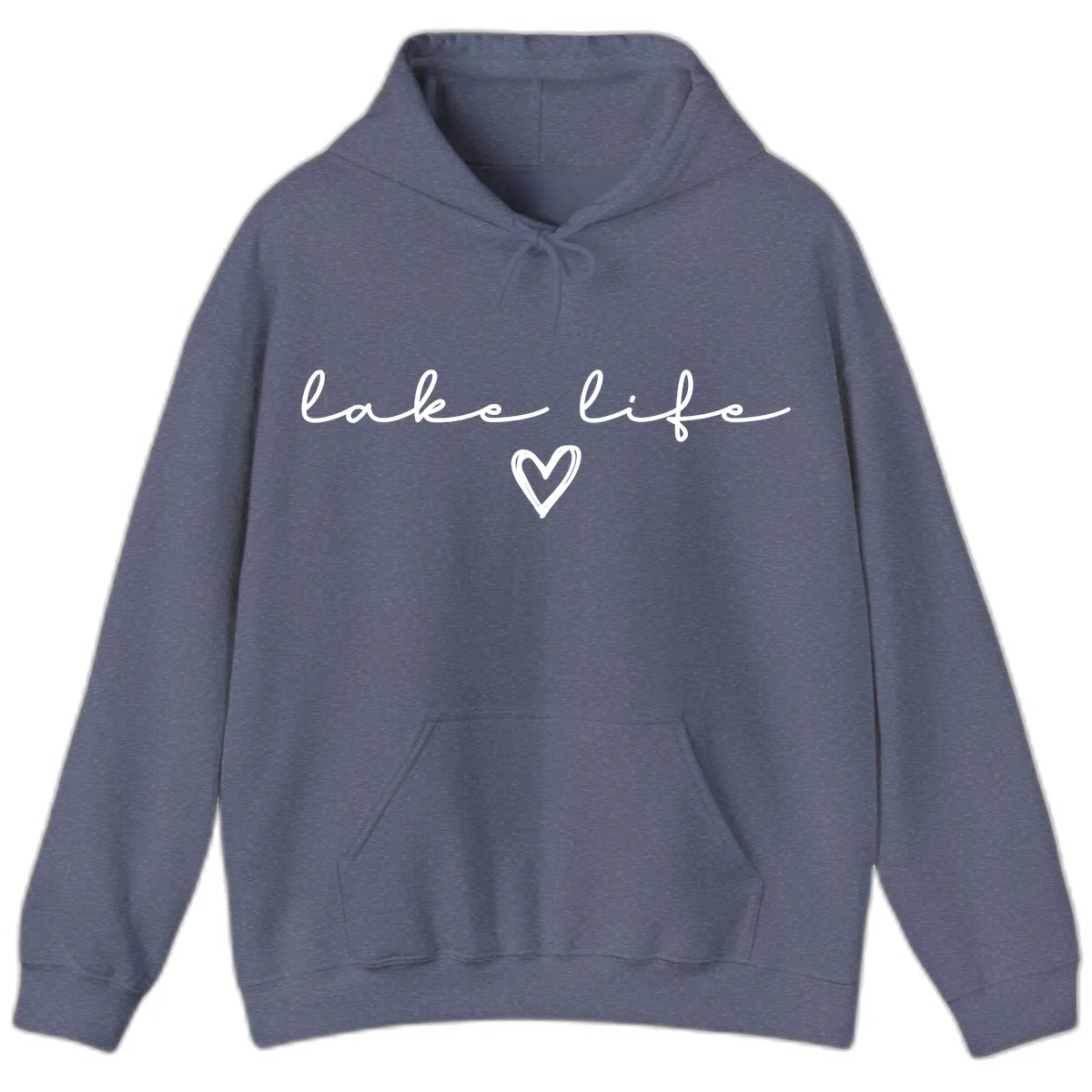 Lake Life Heart Design Hoodie in Heather Navy