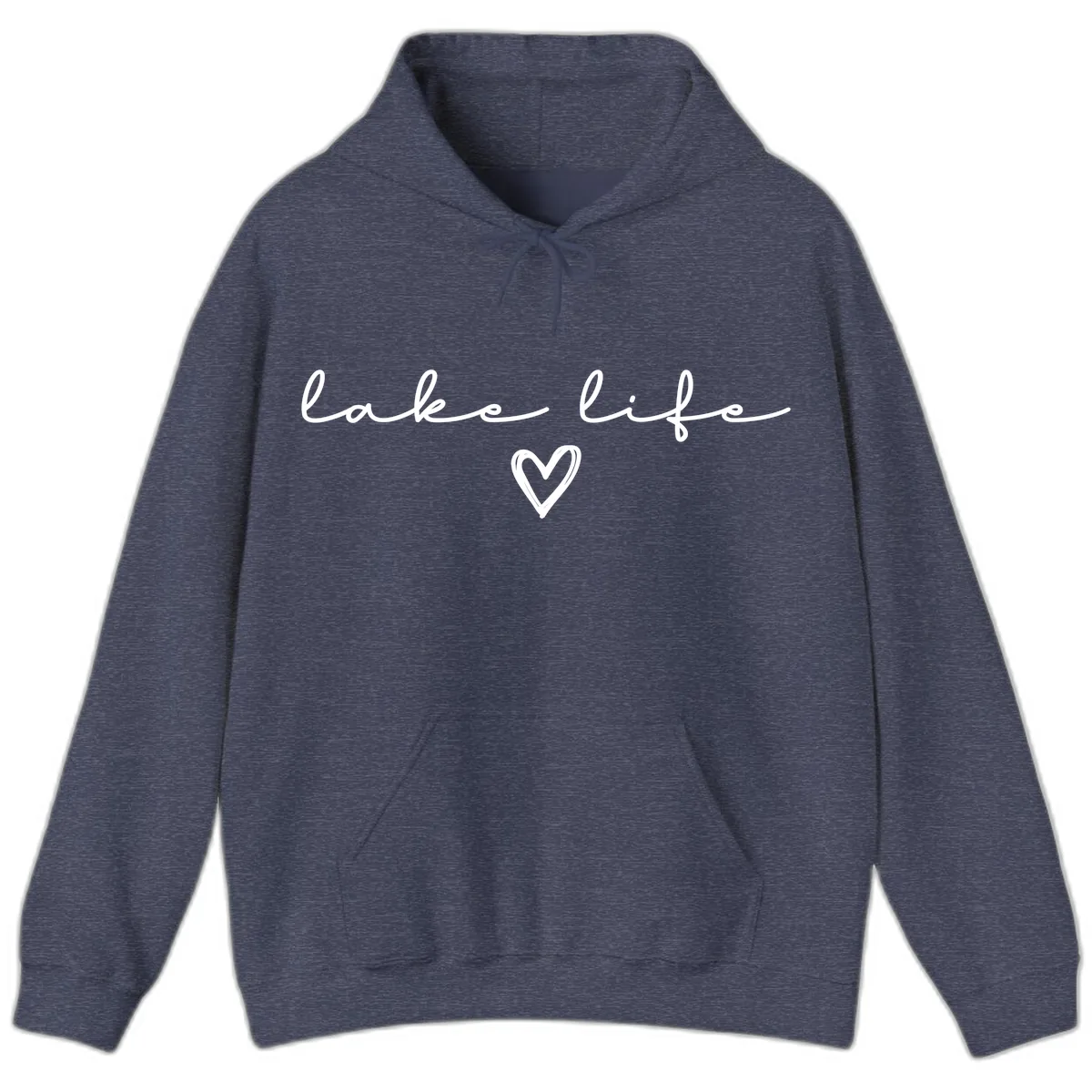 Lake Life Heart Design Hoodie in Heather Sport Dark Navy