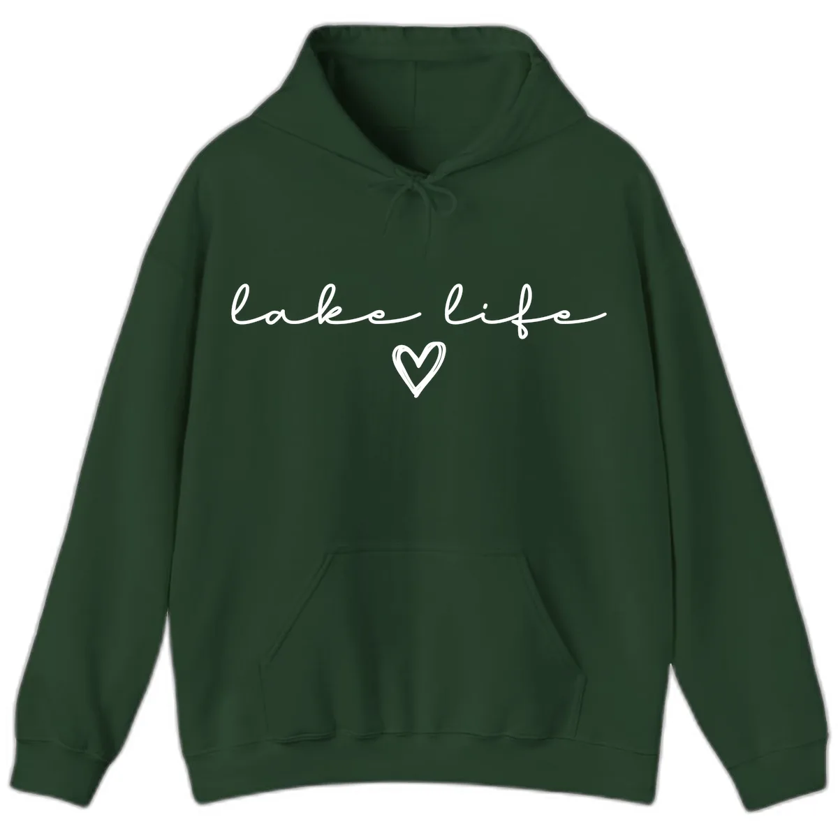 Lake Life Heart Design Hoodie in Forest Green