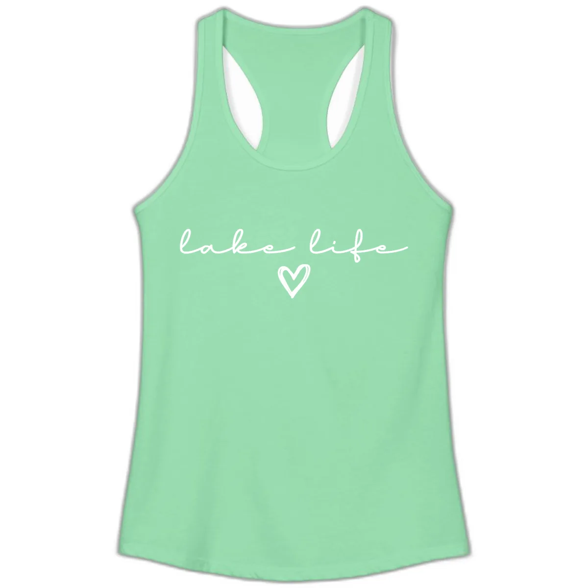 Lake Life Heart Design Ladies Tank in Solid Mint