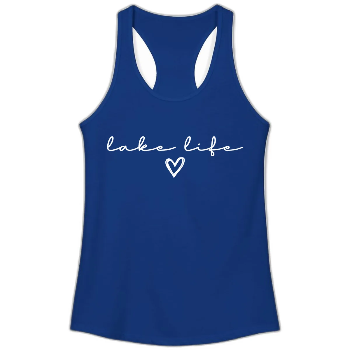 Lake Life Heart Design Ladies Tank in Solid Royal