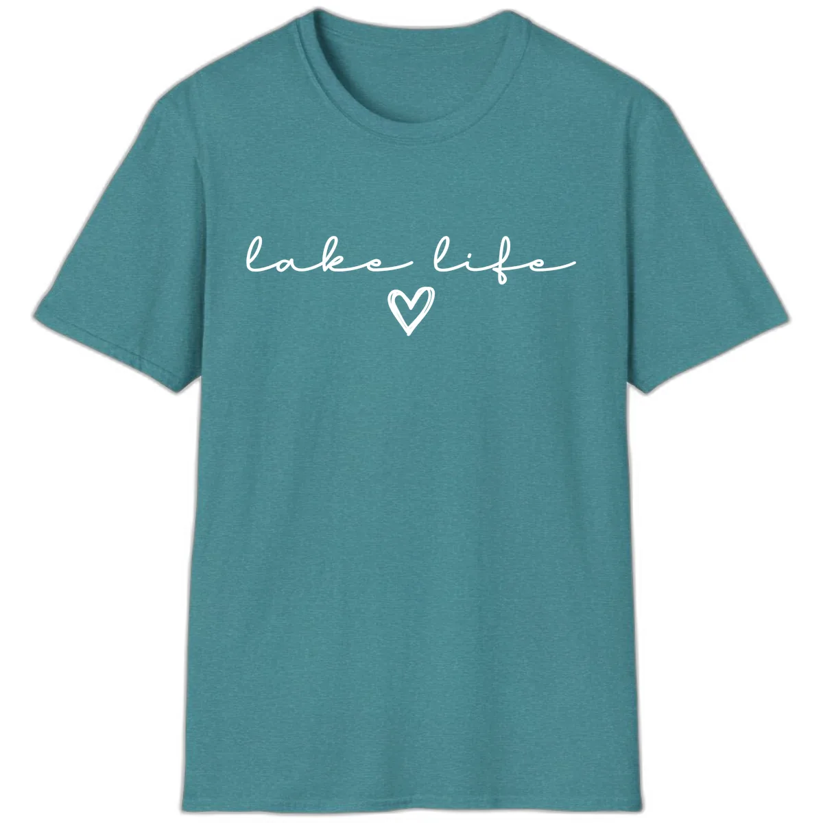 Lake Life Heart Design T-Shirt in Heather Galapagos Blue