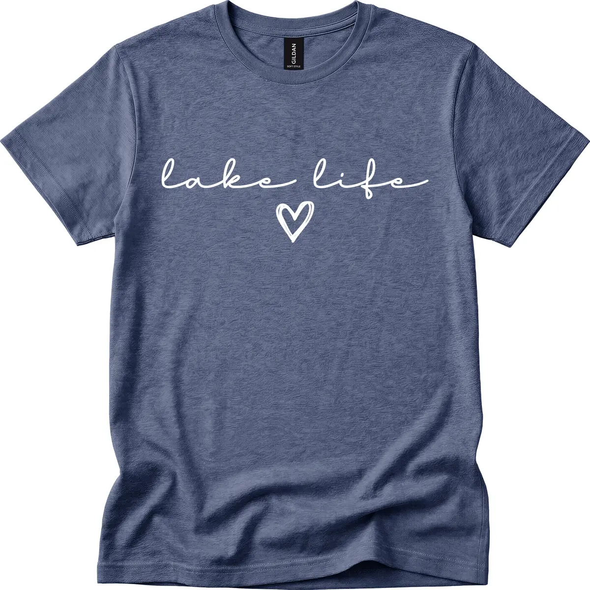 Lake Life Heart Design T-Shirt in Heather Navy