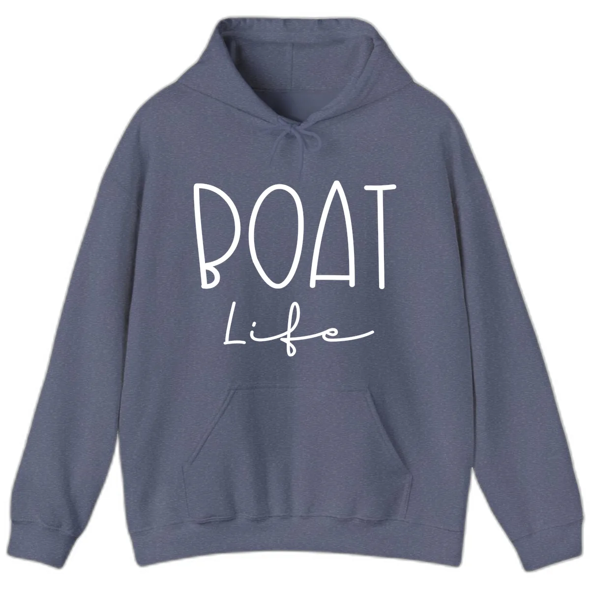 Boat Life Typography Design Hoodie in Heather Navy