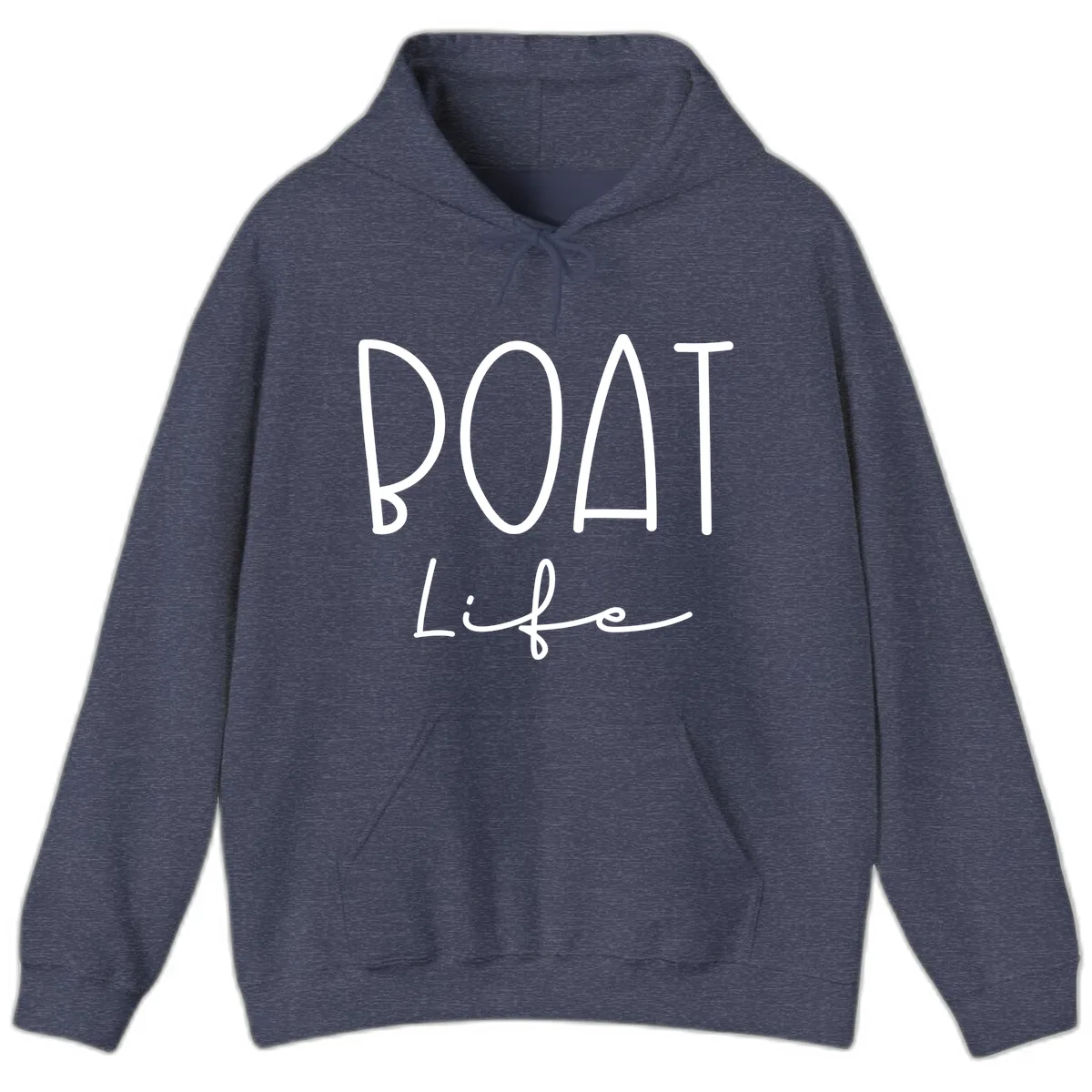Boat Life Typography Design Hoodie in Heather Sport Dark Navy