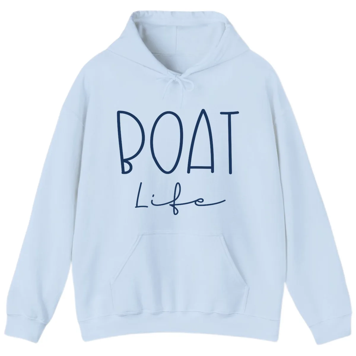 Boat Life Typography Design Hoodie in Light Blue