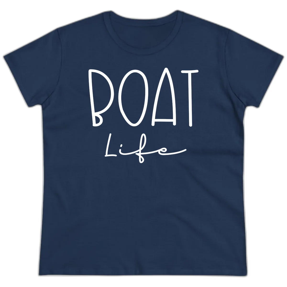 Boat Life Typography Design Ladies Tee in Navy