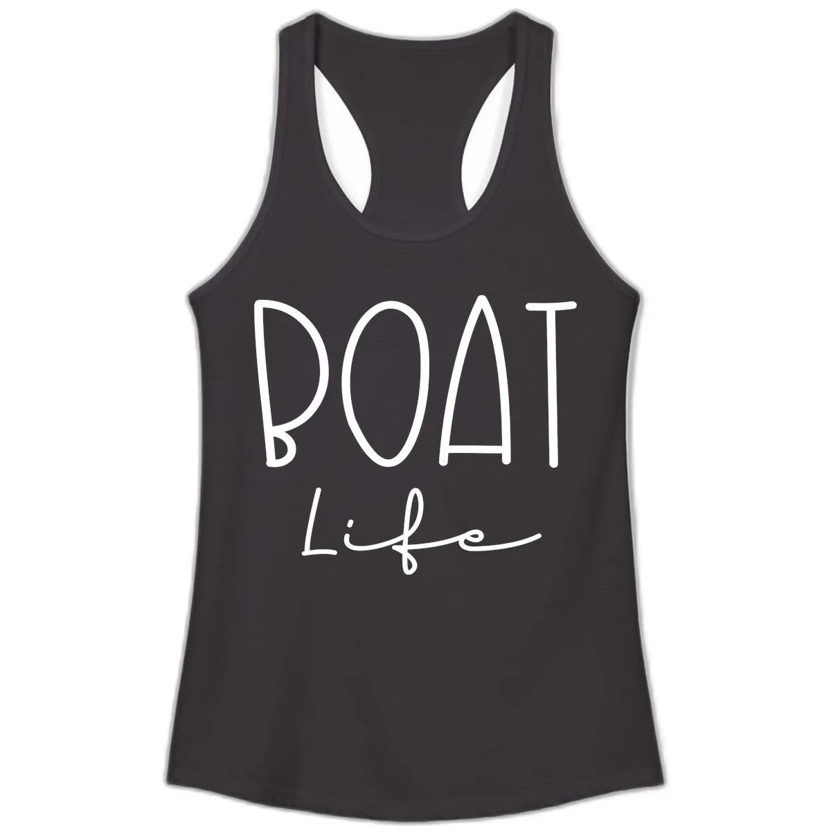 Boat Life Typography Design Ladies Tank in Black