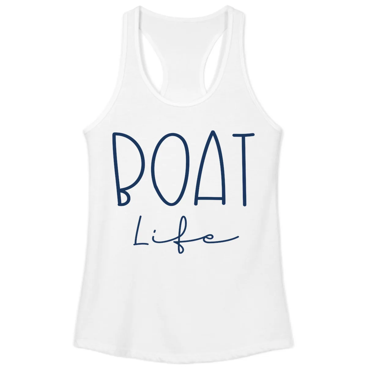 Boat Life Typography Design Ladies Tank in White