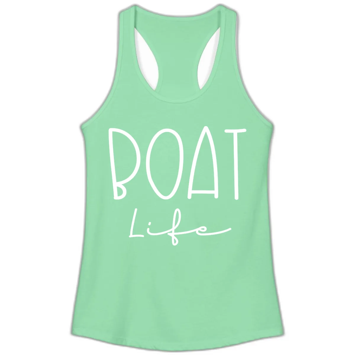Boat Life Typography Design Ladies Tank in Solid Mint