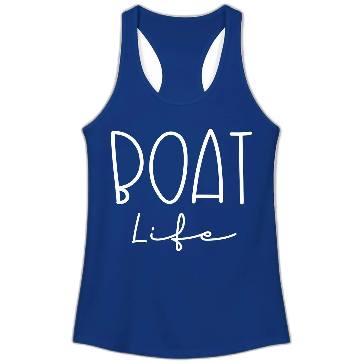 Boat Life Typography Design Ladies Tank in Solid Royal