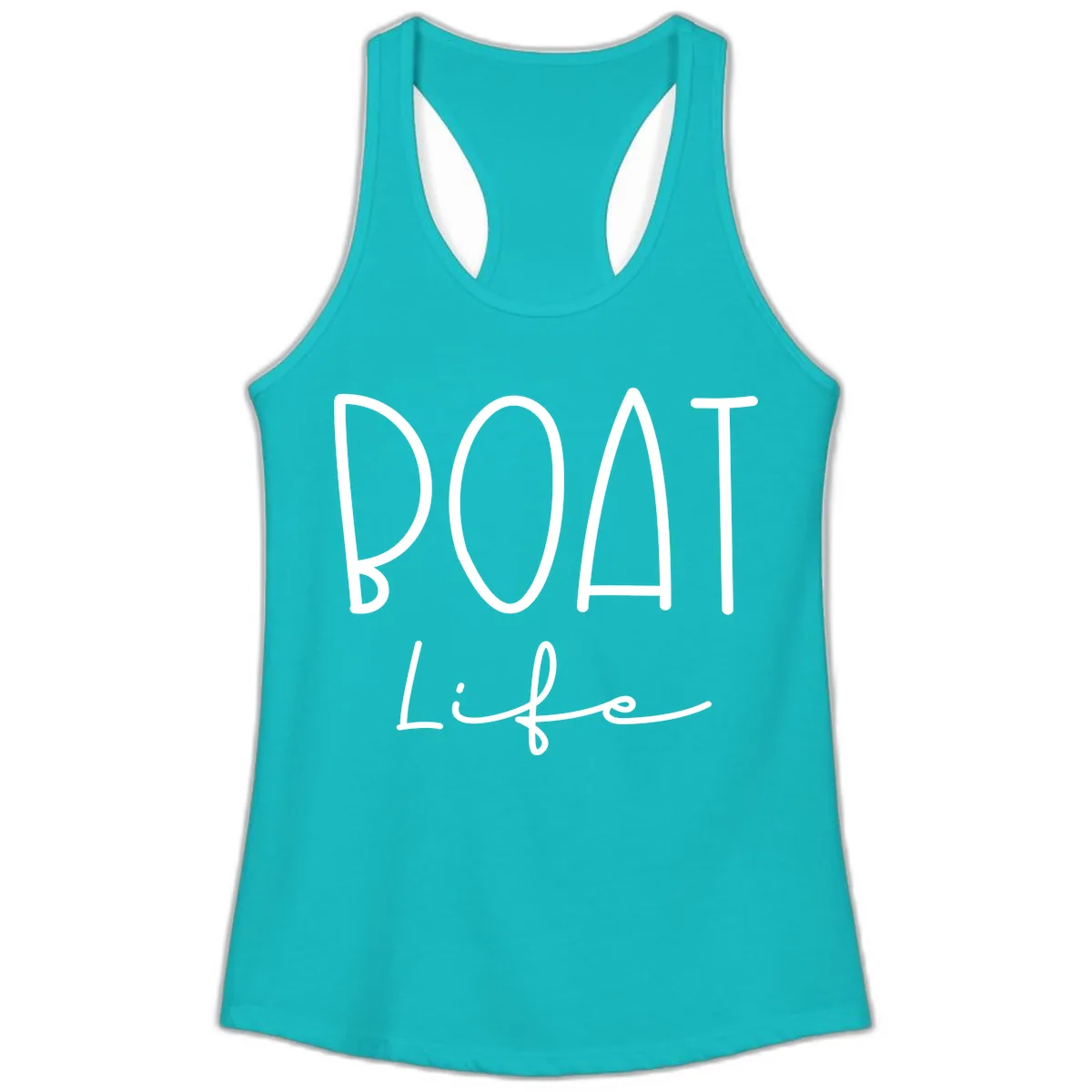 Boat Life Typography Design Ladies Tank in Tahiti Blue