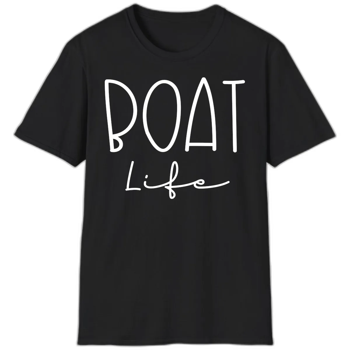 Boat Life Typography Design T-Shirt in Black