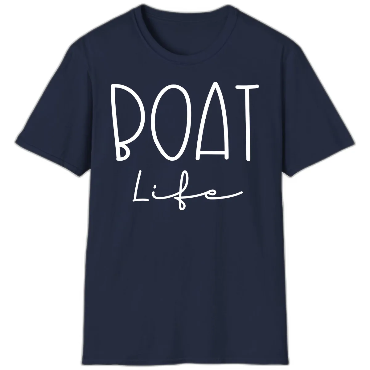 Boat Life Typography Design T-Shirt in Navy