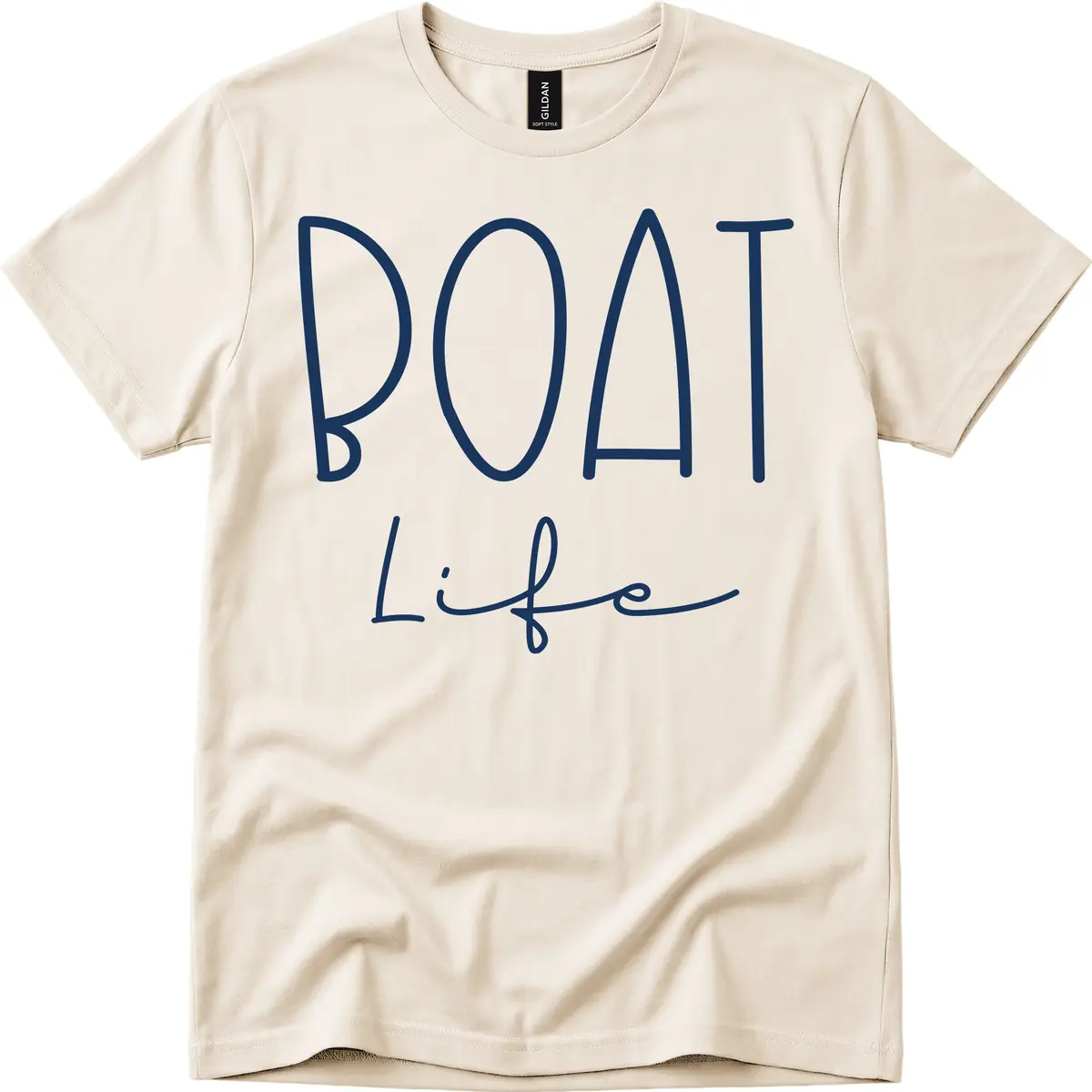 Boat Life Typography Design T-Shirt in Natural