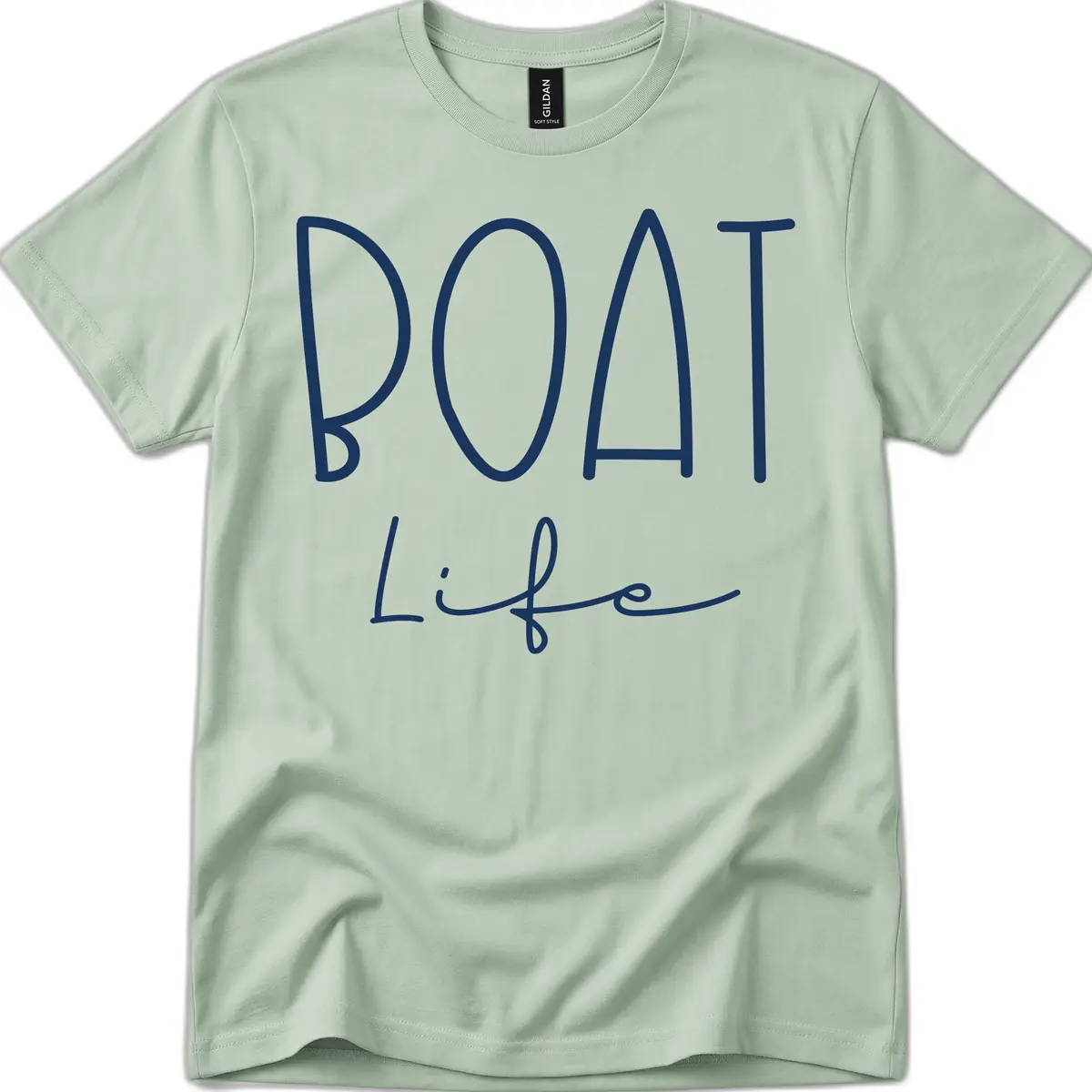 Boat Life Typography Design T-Shirt in Sage