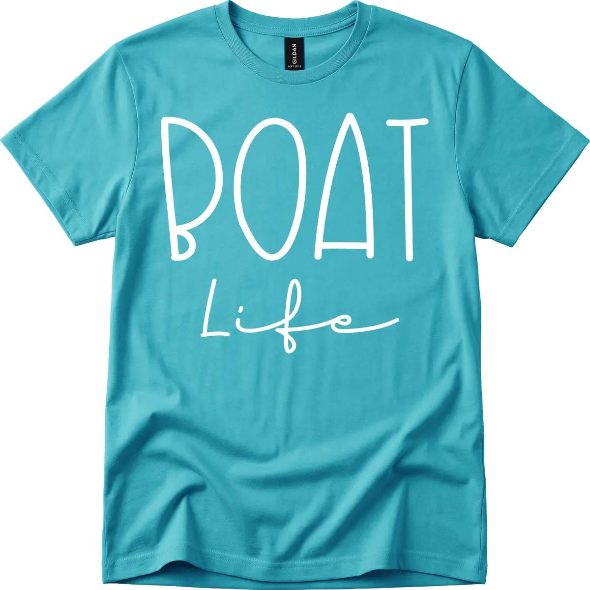 Boat Life Typography Design T-Shirt in Tropical Blue