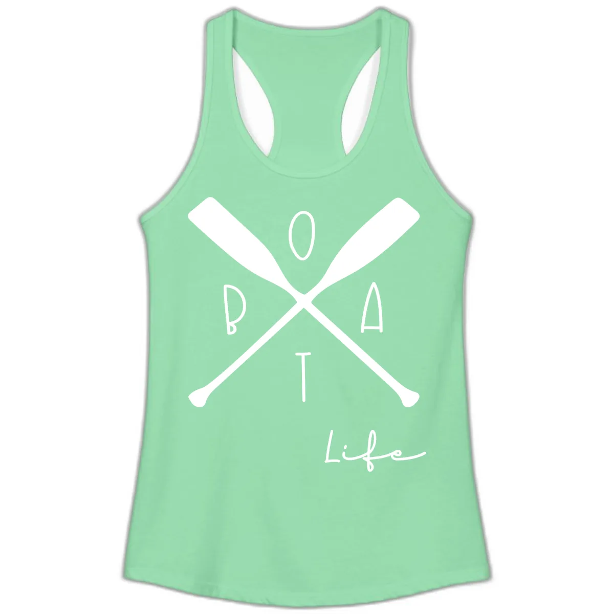 Oar Crossed Boat Life Design Ladies Tank in Solid Mint