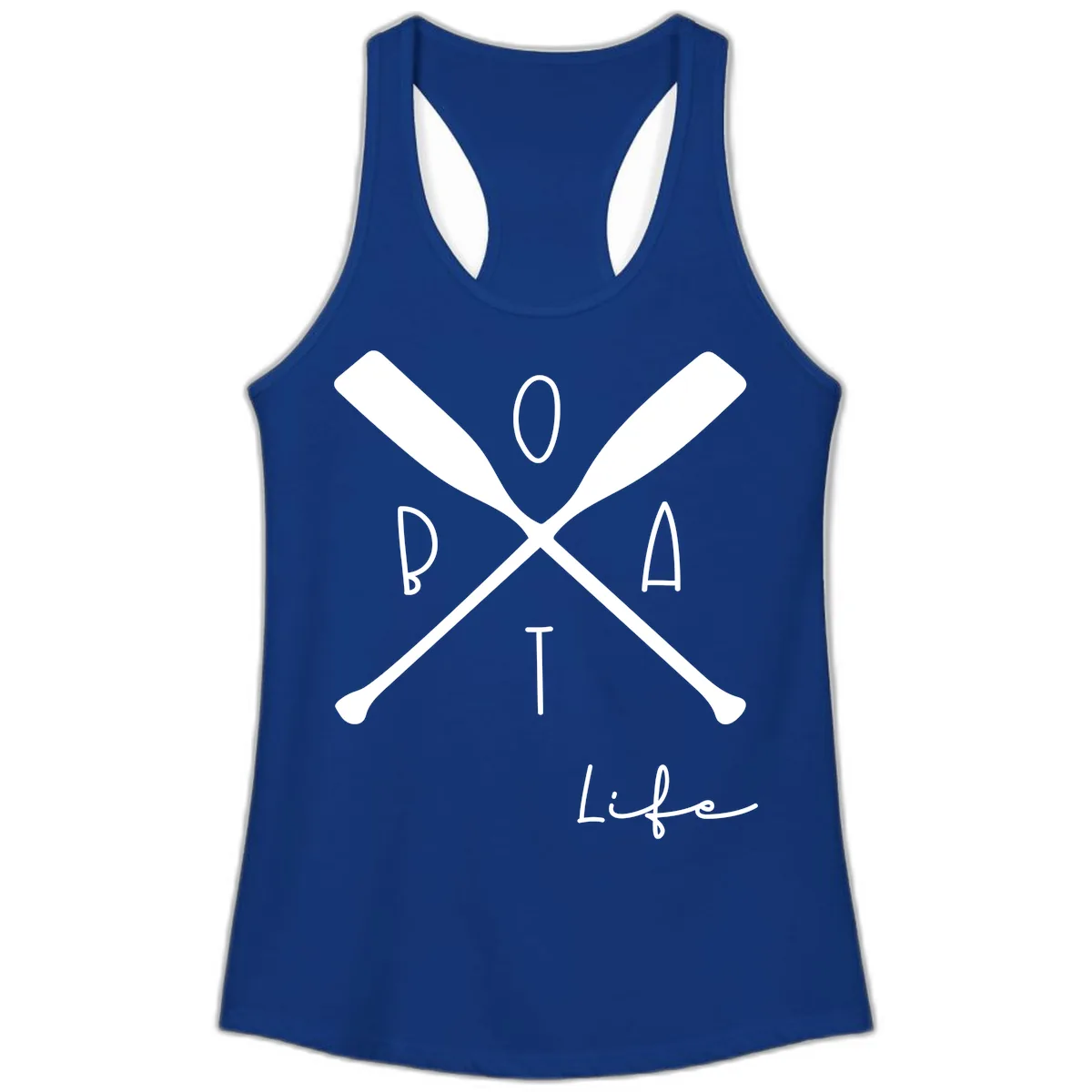 Oar Crossed Boat Life Design Ladies Tank in Solid Royal