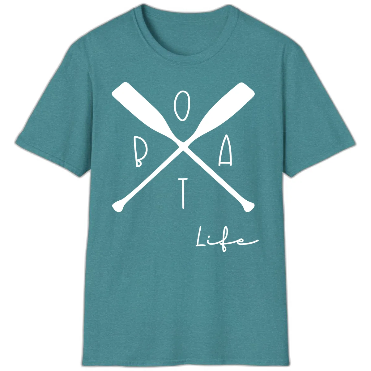 Oar Crossed Boat Life Design T-Shirt in Heather Galapagos Blue