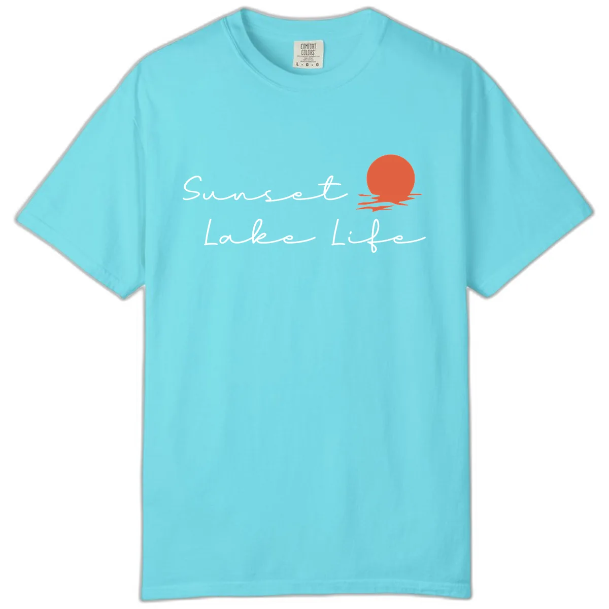 Sunset Lake Life Script Design Comfort Color in Lagoon Blue