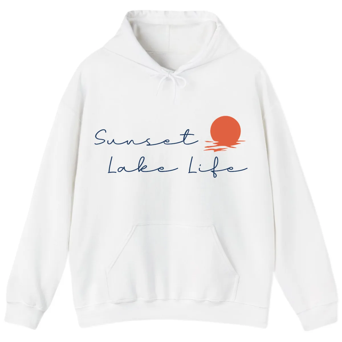 Sunset Lake Life Script Design Hoodie in White