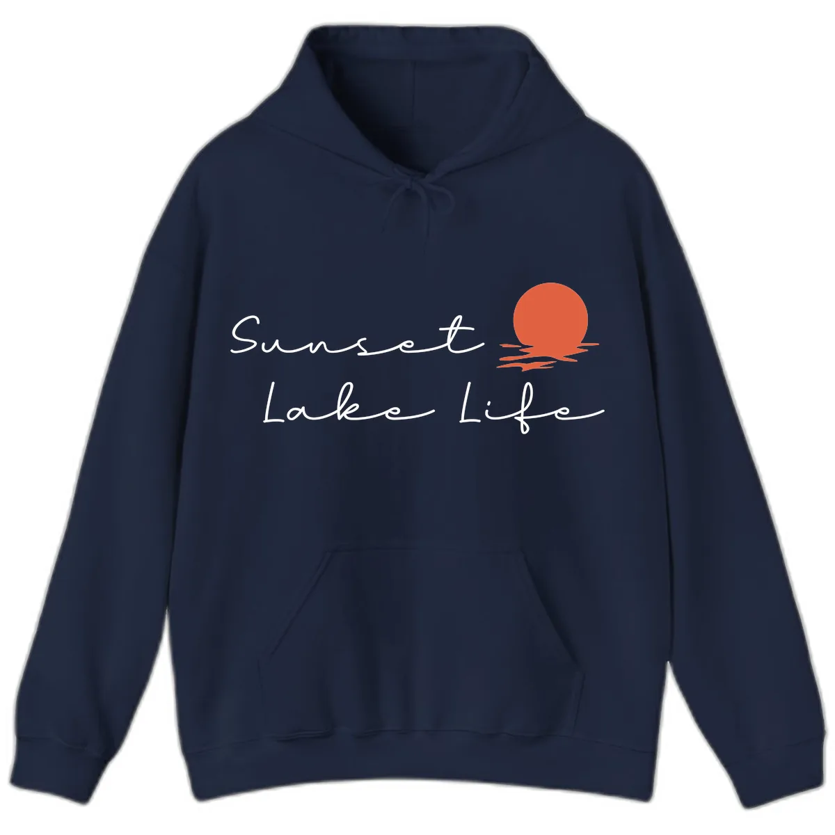 Sunset Lake Life Script Design Hoodie in Navy