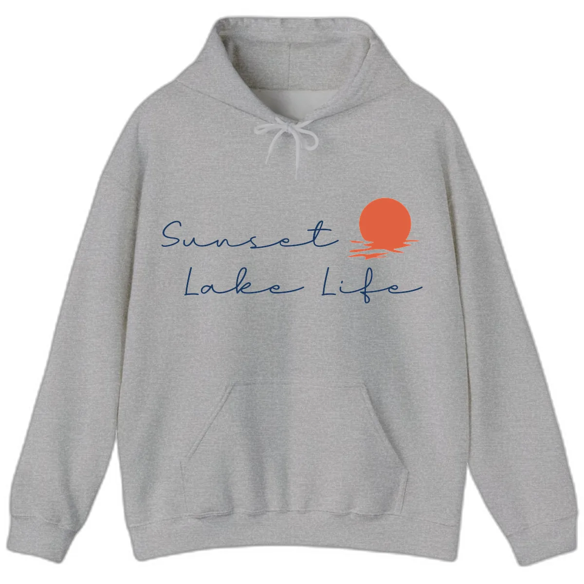 Sunset Lake Life Script Design Hoodie in Sport Grey