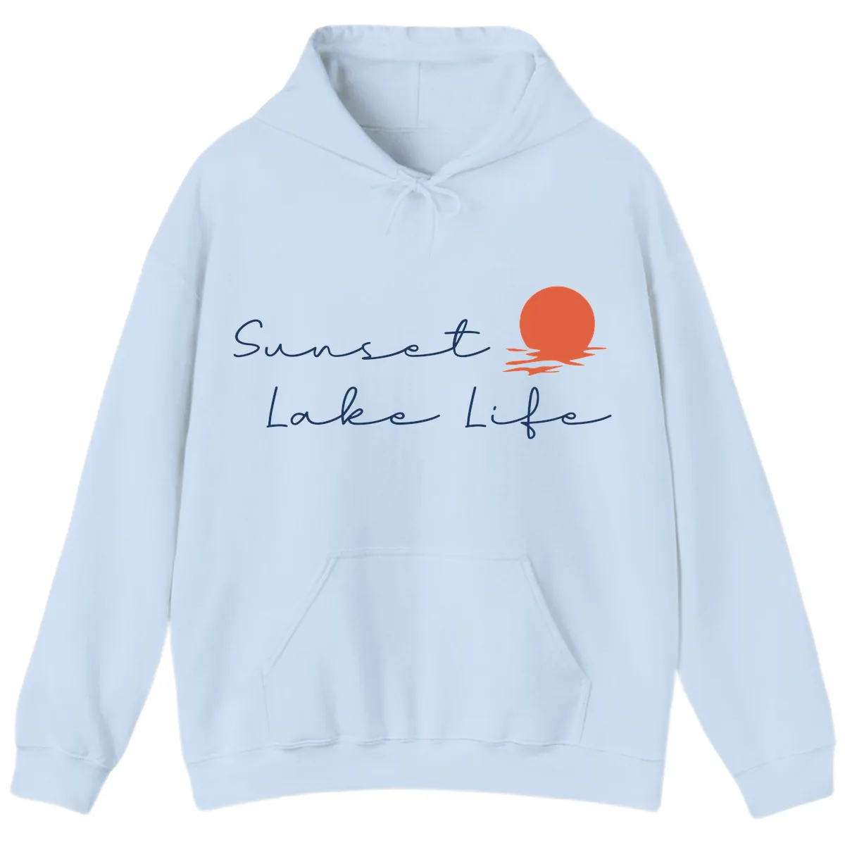 Sunset Lake Life Script Design Hoodie in Light Blue