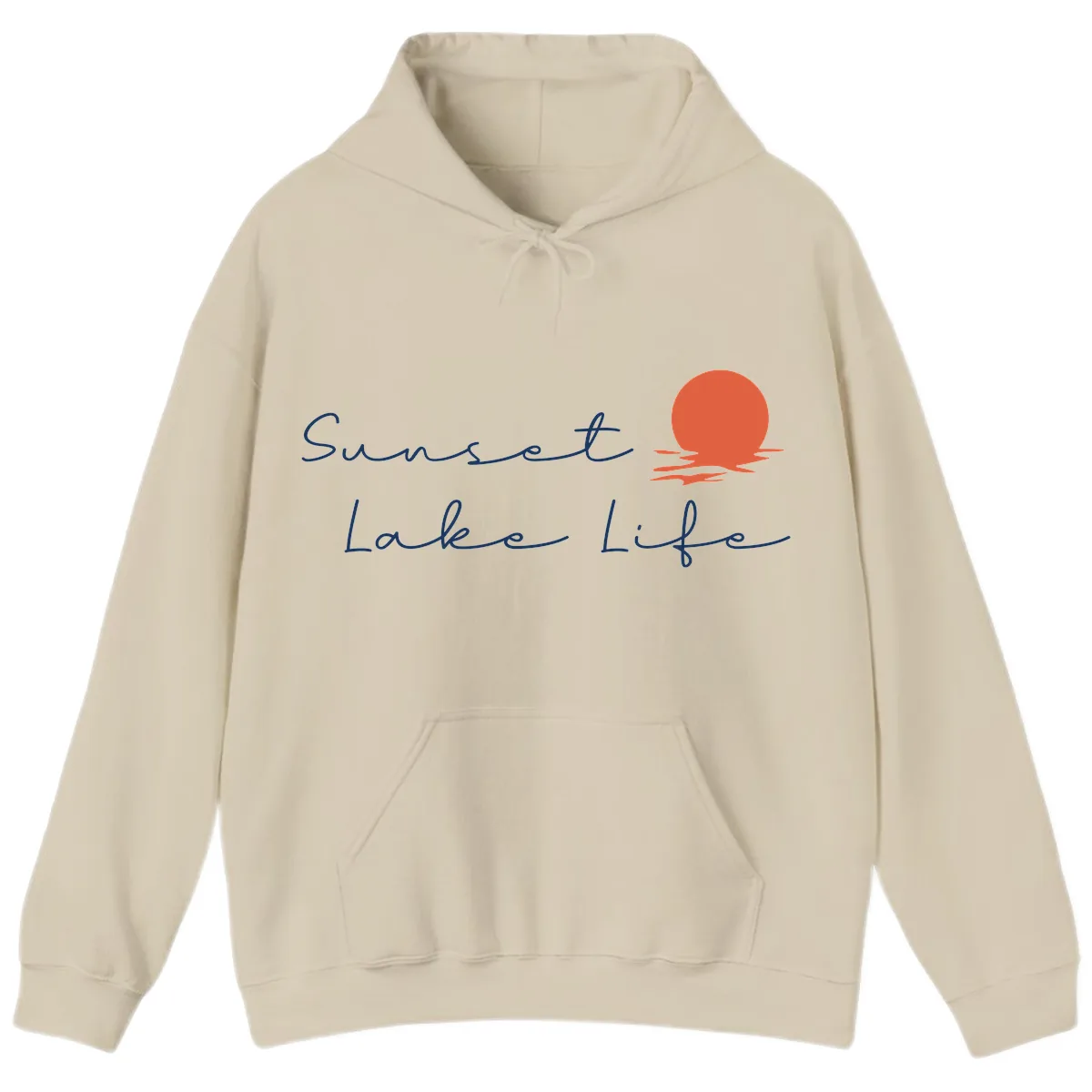 Sunset Lake Life Script Design Hoodie in Sand