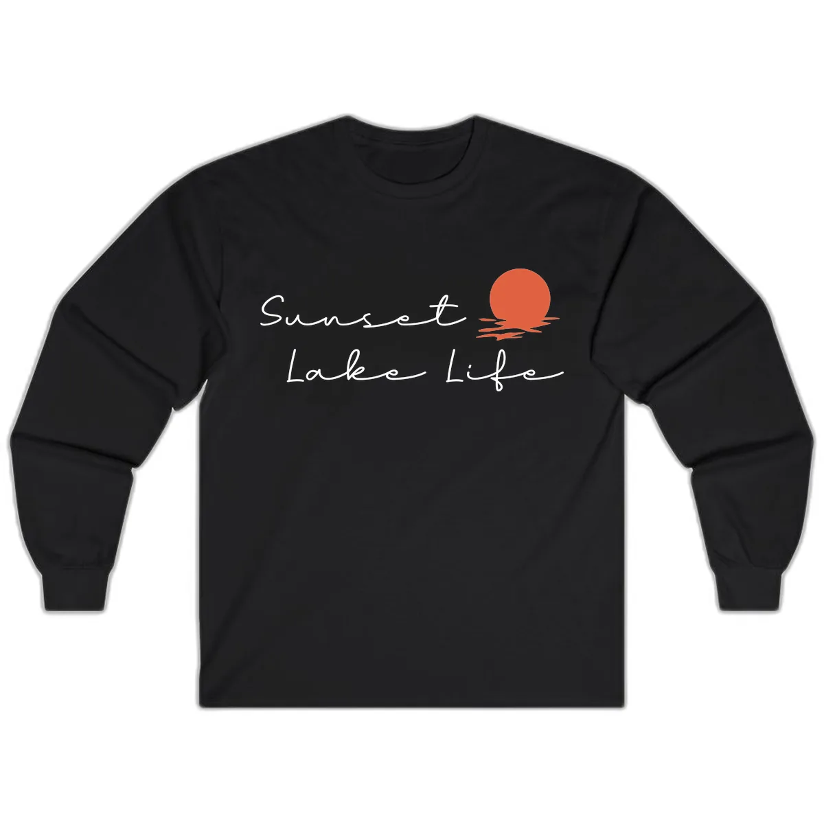 Sunset Lake Life Script Design Long Sleeve in Black