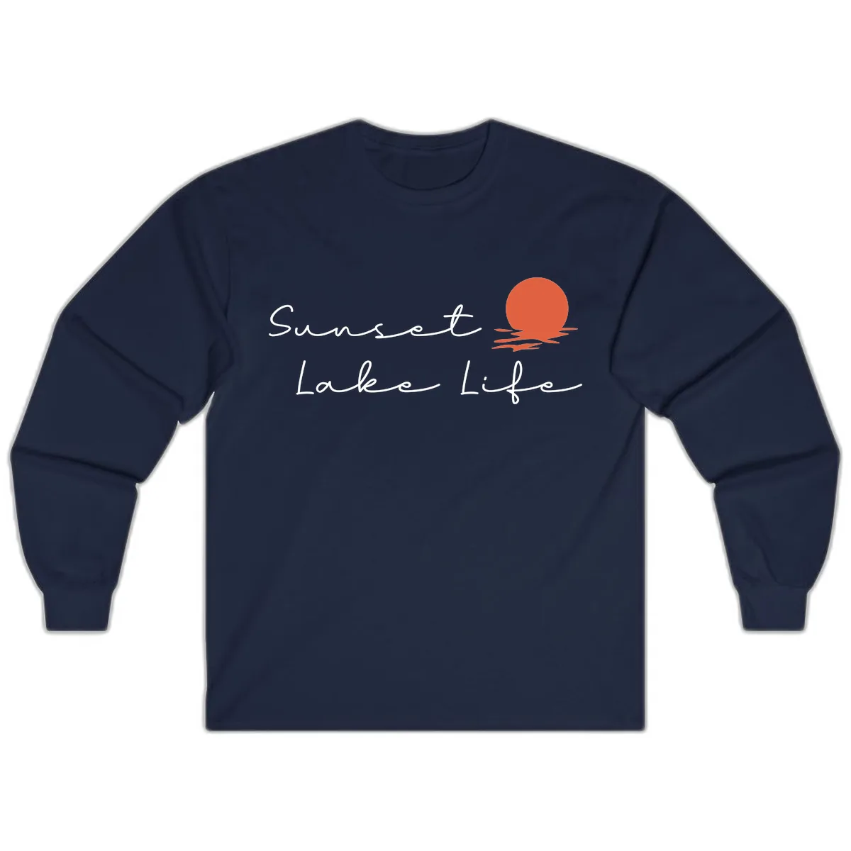 Sunset Lake Life Script Design Long Sleeve in Navy