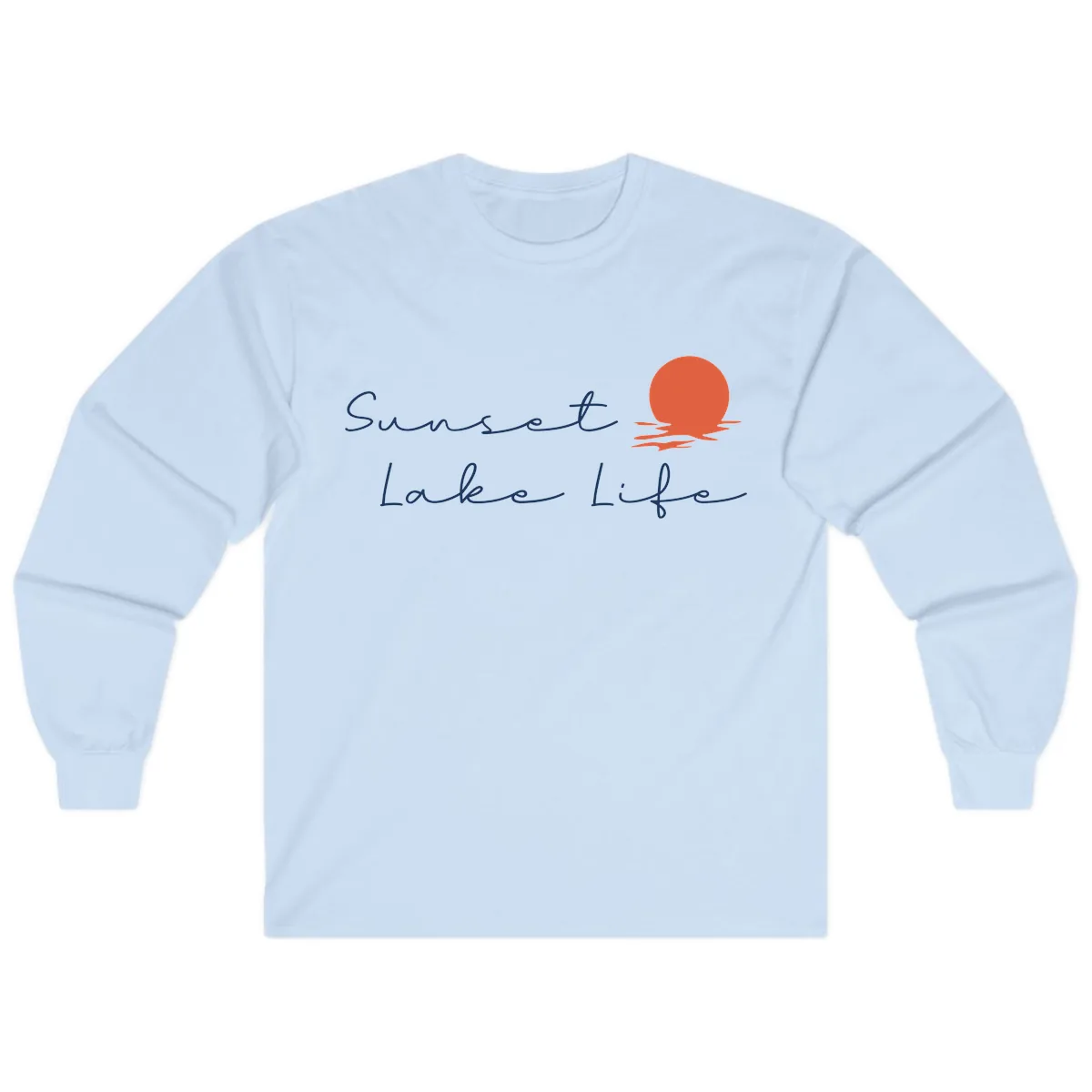 Sunset Lake Life Script Design Long Sleeve in Light Blue