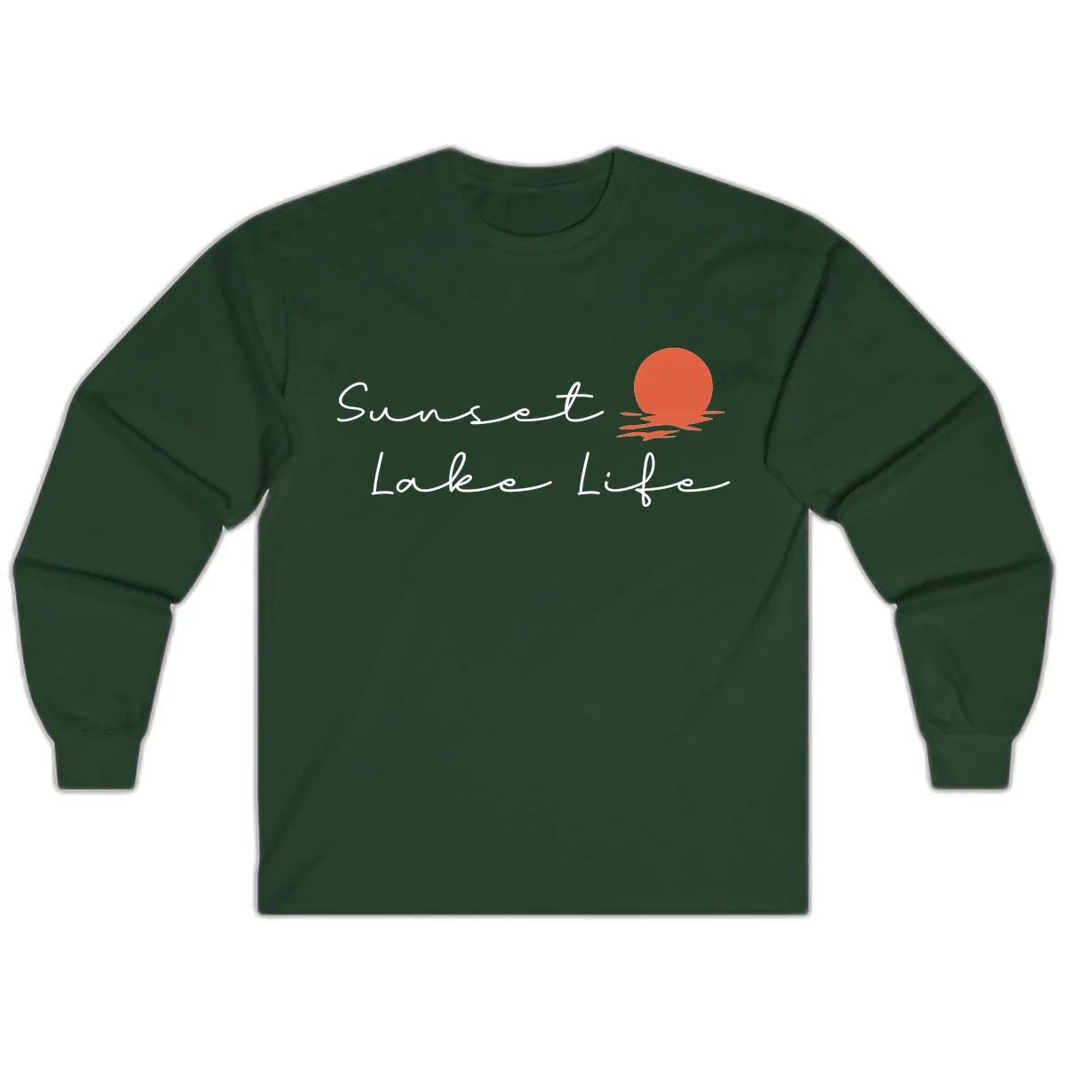 Sunset Lake Life Script Design Long Sleeve in Forest Green