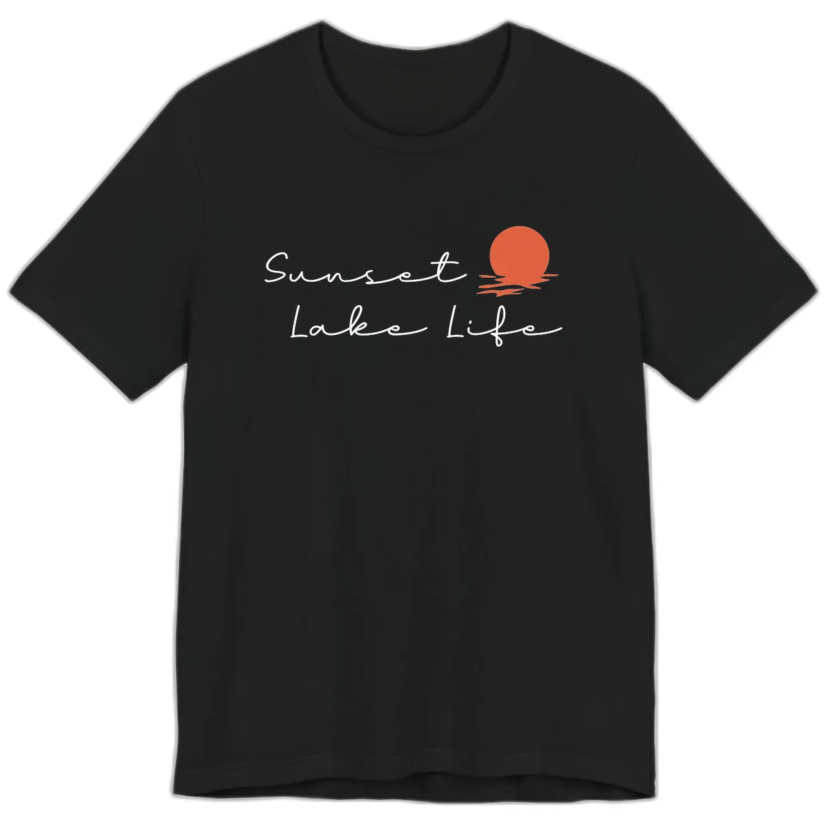 Sunset Lake Life Script Design Premium T-Shirt in Black