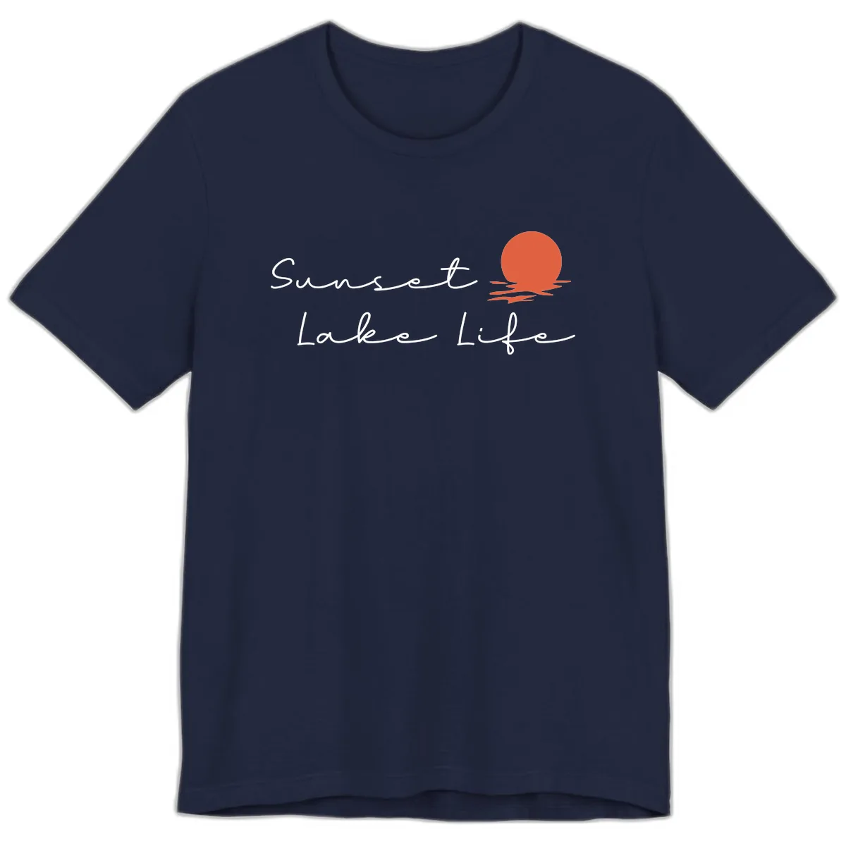 Sunset Lake Life Script Design Premium T-Shirt in Navy