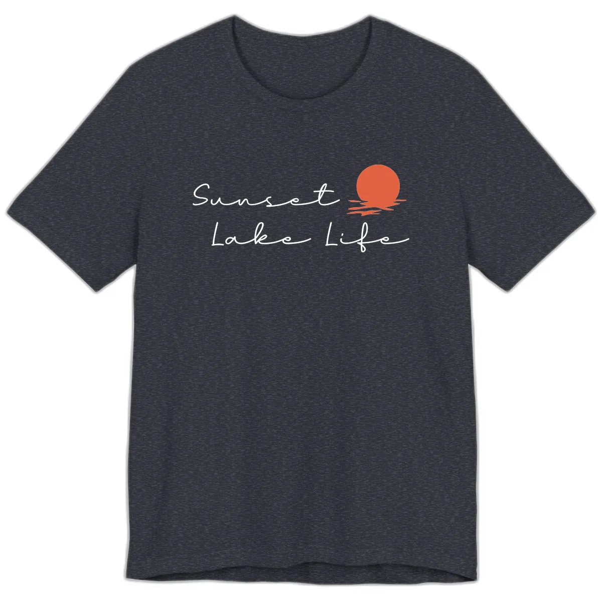 Sunset Lake Life Script Design Premium T-Shirt in Heather Navy