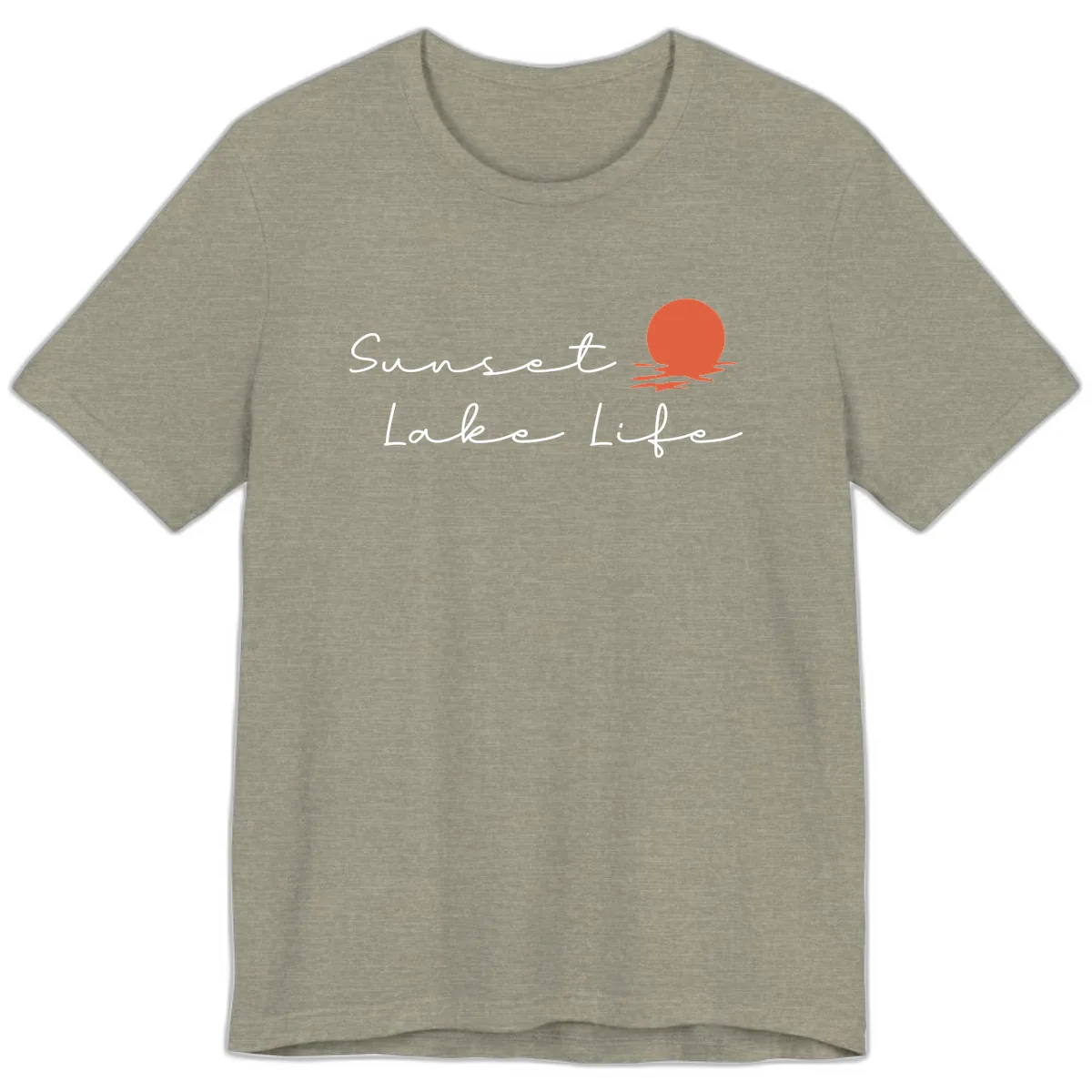 Sunset Lake Life Script Design Premium T-Shirt in Heather Stone