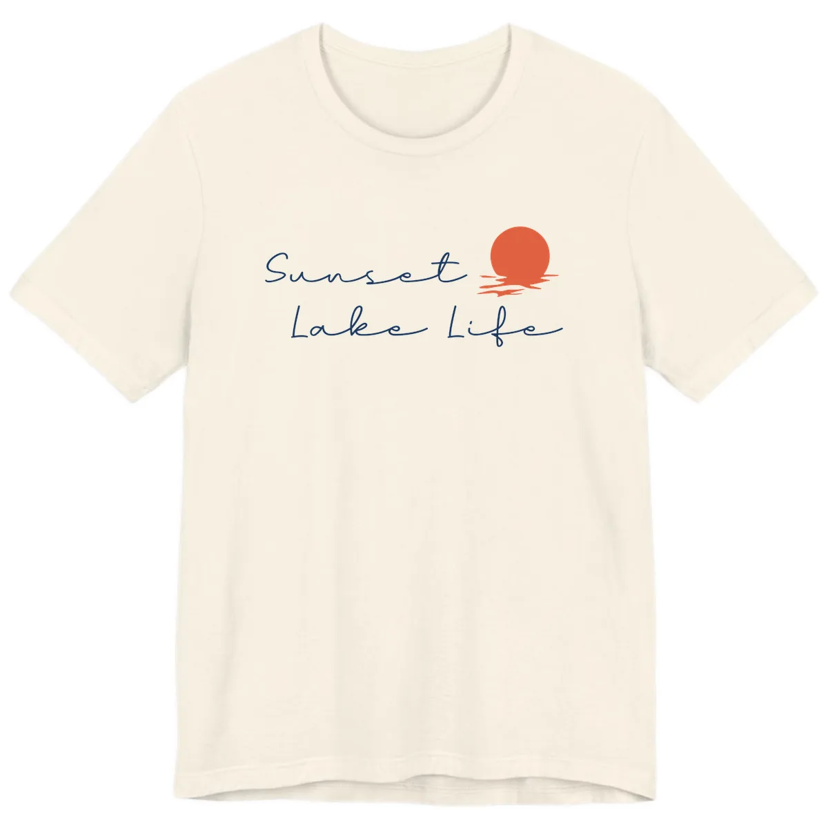 Sunset Lake Life Script Design Premium T-Shirt in Natural