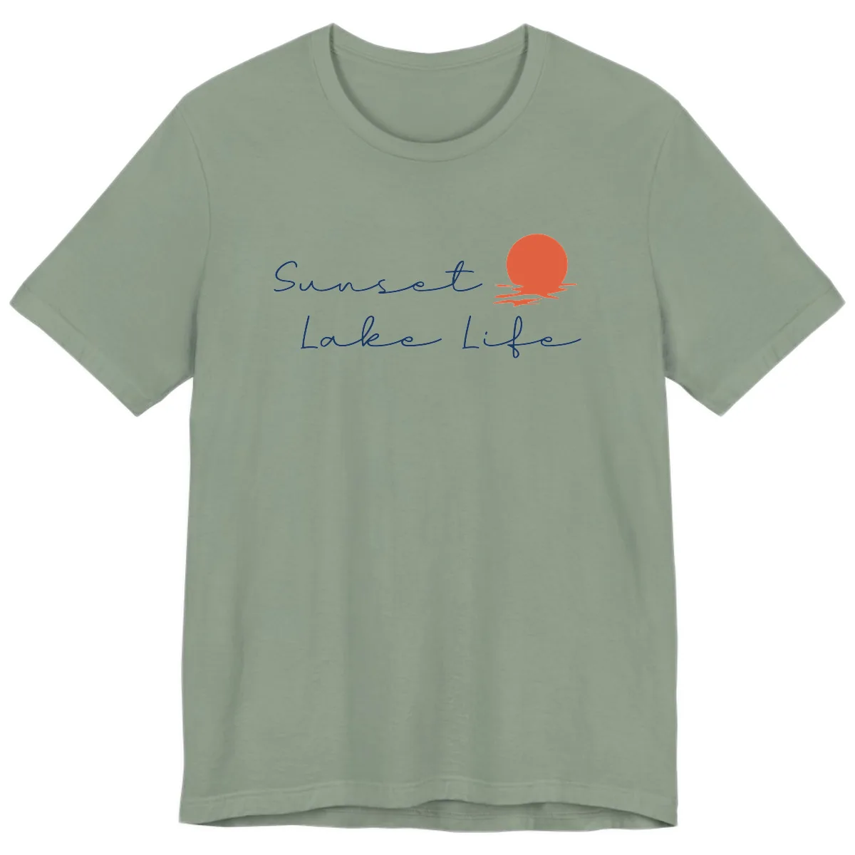 Sunset Lake Life Script Design Premium T-Shirt in Sage