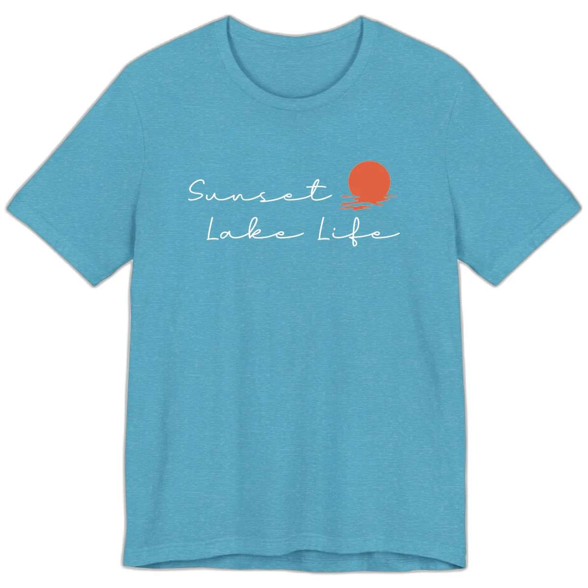 Sunset Lake Life Script Design Premium T-Shirt in Heather Aqua