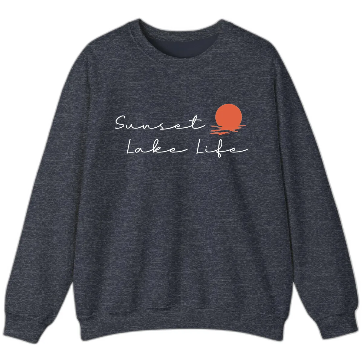 Sunset Lake Life Script Design Sweatshirt in Heather Sport Dark Navy