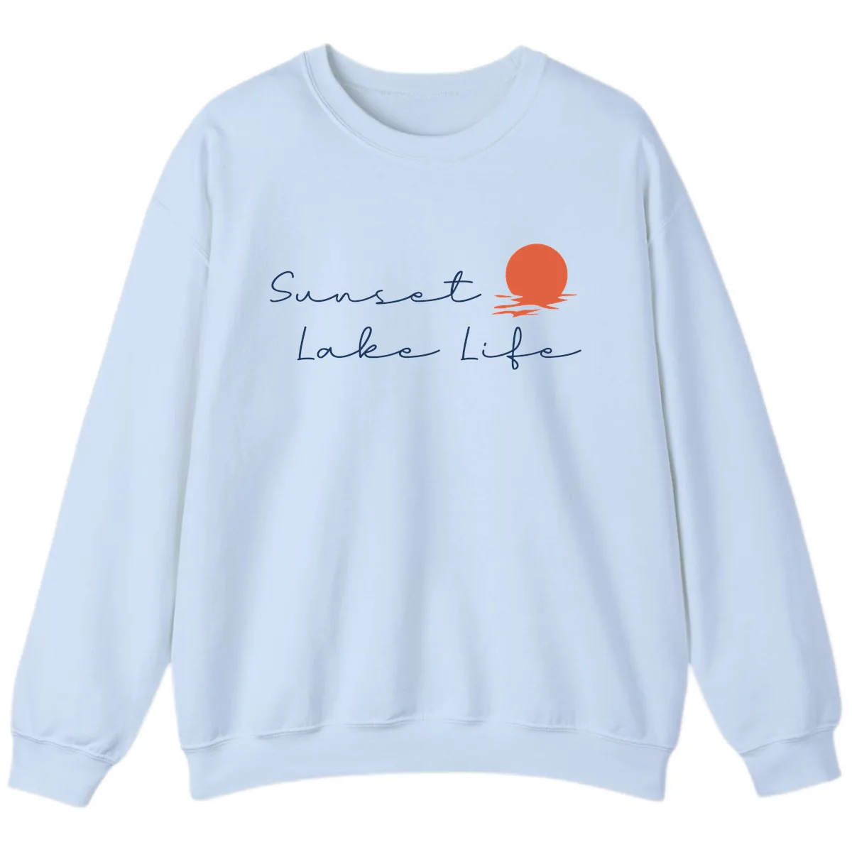 Sunset Lake Life Script Design Sweatshirt in Light Blue