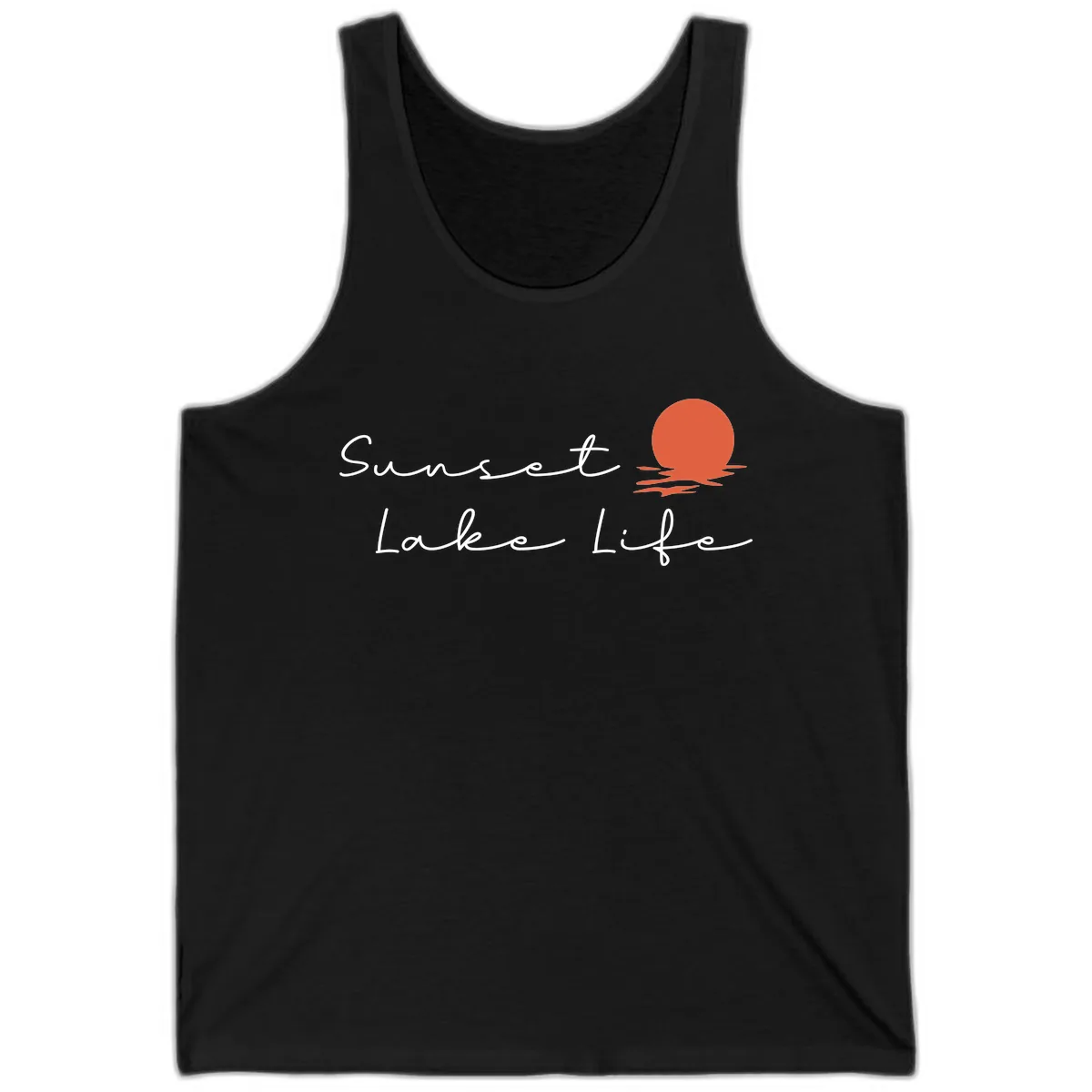 Sunset Lake Life Script Design Tank in Black