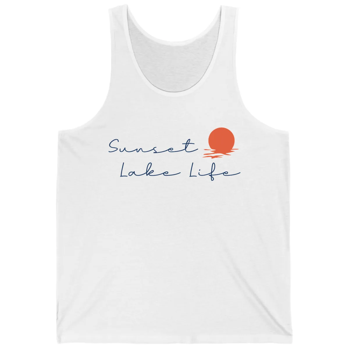Sunset Lake Life Script Design Tank in White