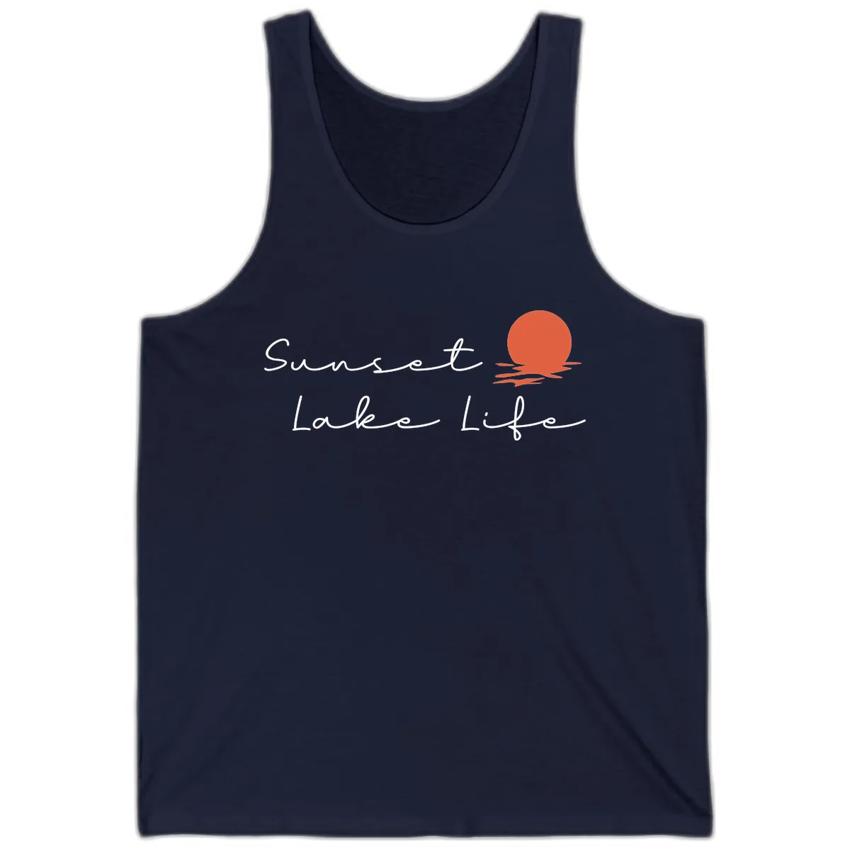Sunset Lake Life Script Design Tank in Navy